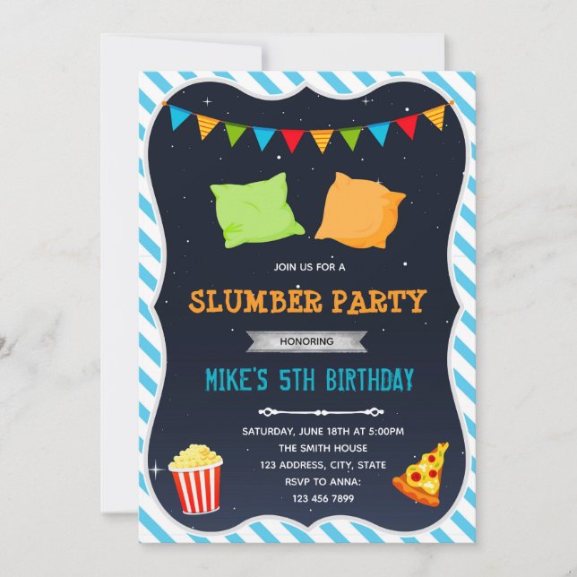 Boy sleepover party invitation (Front)