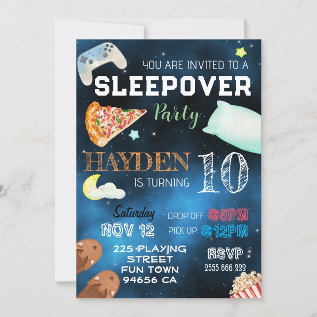 Boy Sleepover Pizza Pyjamas Birthday Invitation (Front)