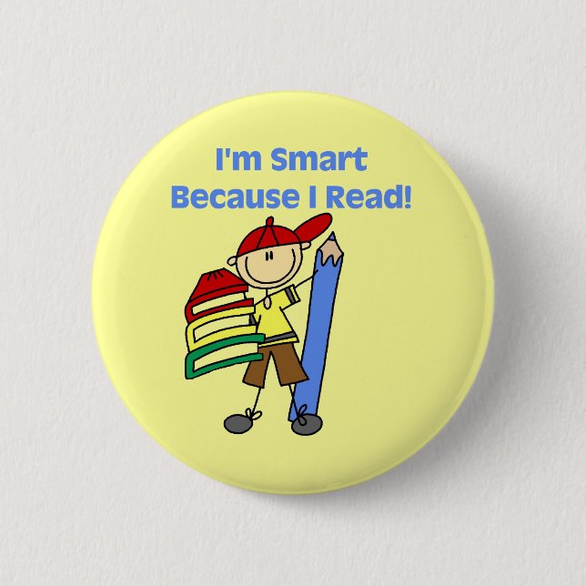 Boy Smart Because I Read 6 Cm Round Badge (Front)