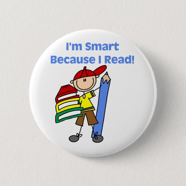 Boy Smart Because I Read 6 Cm Round Badge (Front)