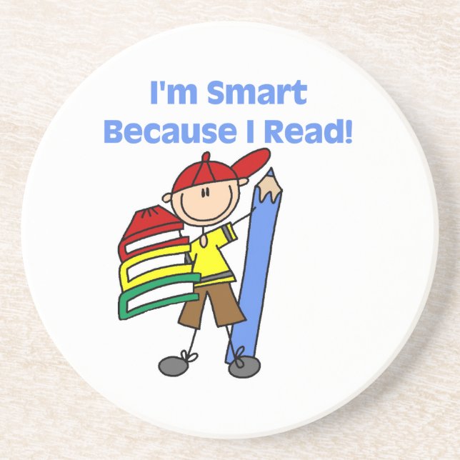 Boy Smart Because I Read Coaster (Front)