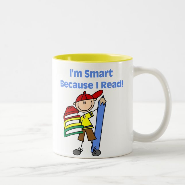 Boy Smart Because I Read Two-Tone Coffee Mug (Right)