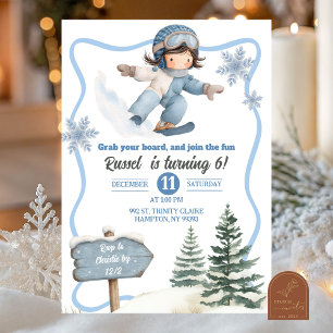 Boy Snowboarding Birthday Invitation