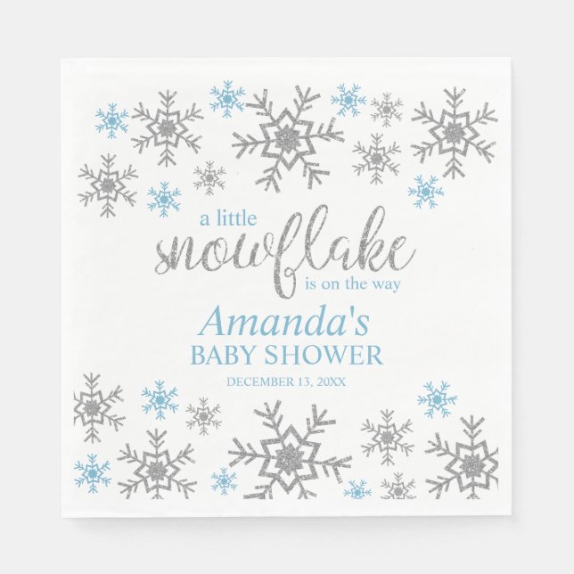 Boy Snowflake Baby Shower Napkins (Front)