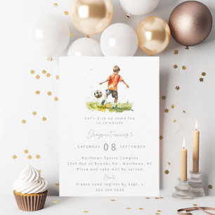 Boy Soccer Birthday Party Invitation - Watercolor