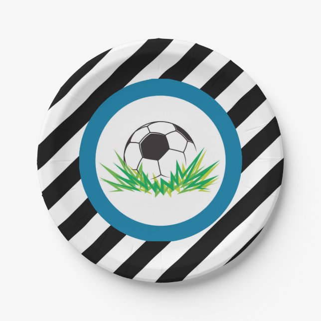 Boy Soccer Birthday Party Paper Plates (Front)