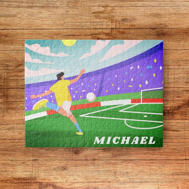Boy Soccer Player Field Illustration & Kids Name Jigsaw Puzzle (Creator Uploaded)