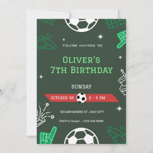 Boy Soccer Sports Birthday 7th Birthday Invitation