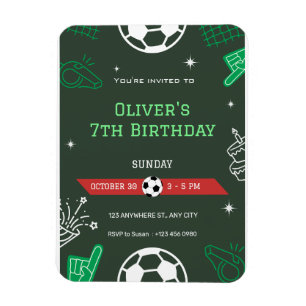 Boy Soccer Sports Birthday 7th Birthday Invitation Magnet
