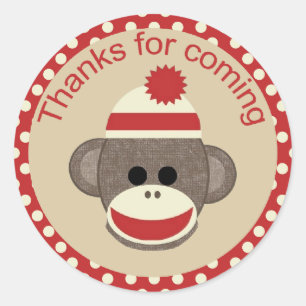 Boy Sock Monkey round sticker