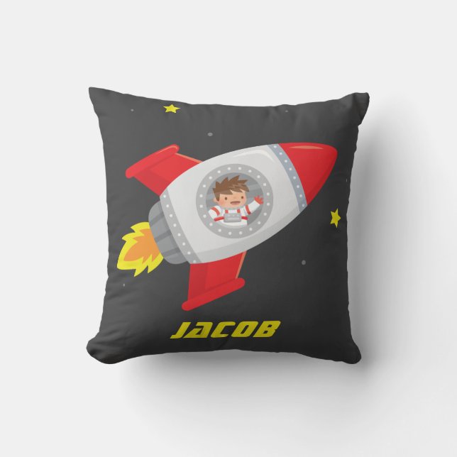 Boy Space Adventure Rocket Kids Room Decor Pillow (Front)