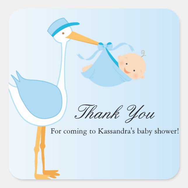 Boy Special Delivery Stork Baby Shower Sticker (Front)