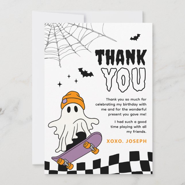 Boy Spooky Halloween Birthday Thank You Card (Front)