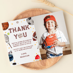 Boy Sports Birthday Photo Thank You Card