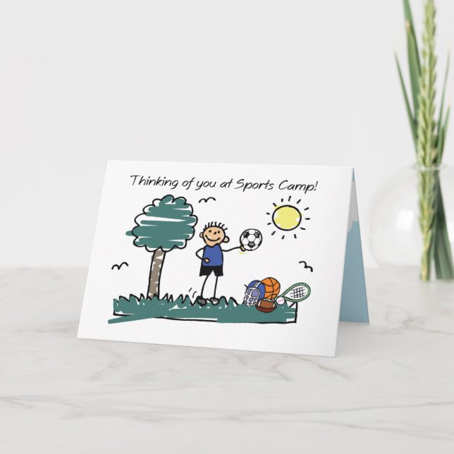 Boy Sports Camp Stick Figure Thinking of You Card (Front)