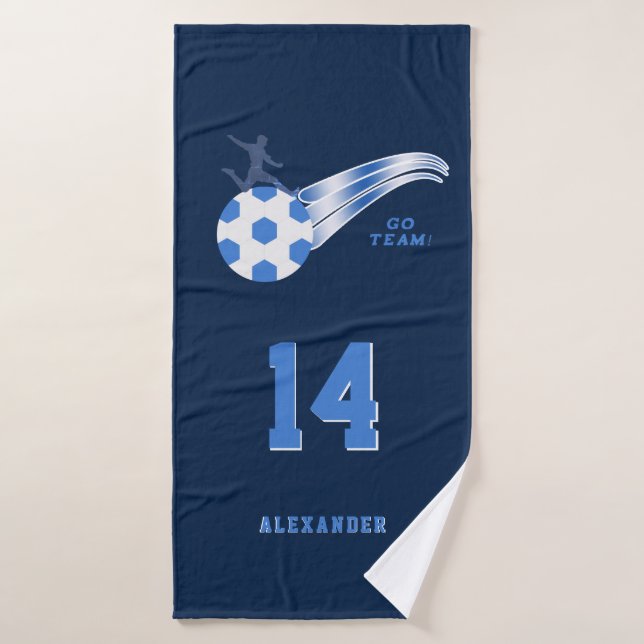 Boy Sports Soccer Ball Name Number Personalised Bath Towel Set (Bath Towel)