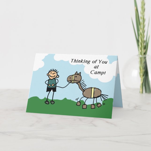 Boy Stick Figure Horse Camp Thinking of You Card (Front)