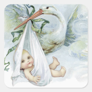 Boy Stork Baby Shower Favour Stickers