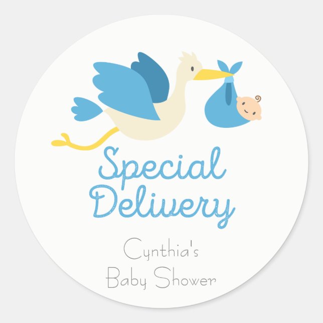 Boy Stork Baby Shower Stickers (Front)