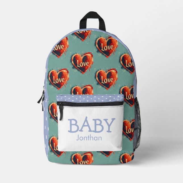  Boy Stylish Baby Heart theme Printed Backpack (Front)