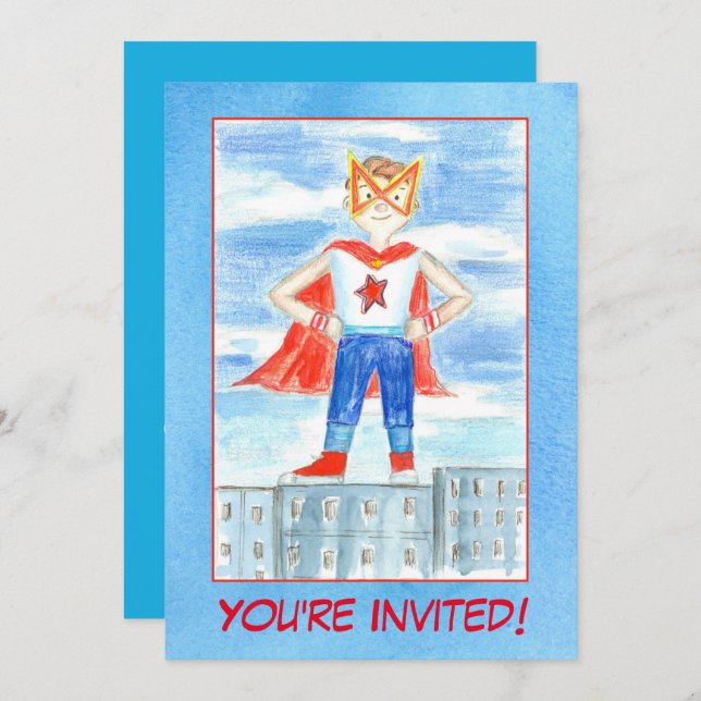 Boy Super Hero Birthday Party Invitation (Front/Back)