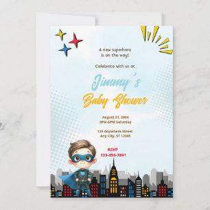 Boy Superhero Baby Shower Invitation