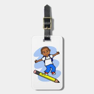 Boy Surfing on Yellow Pencil Luggage Tag