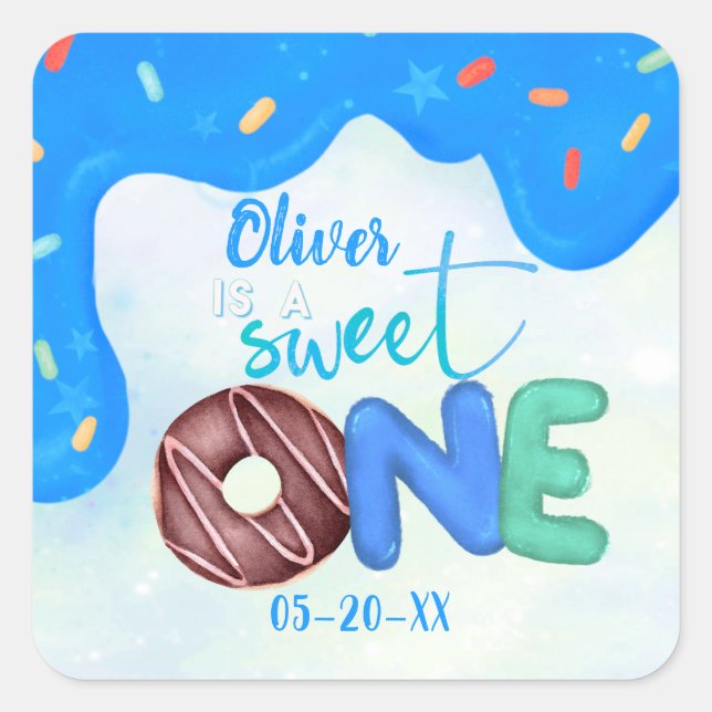 BOY Sweet One Pink Frosting First Birthday Square Sticker (Front)