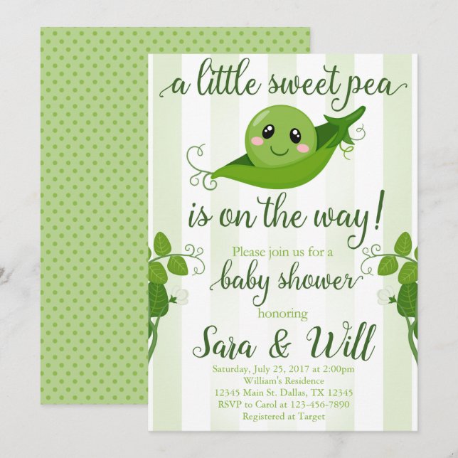 Boy Sweet Pea Pod Baby Shower Invitation Invite (Front/Back)