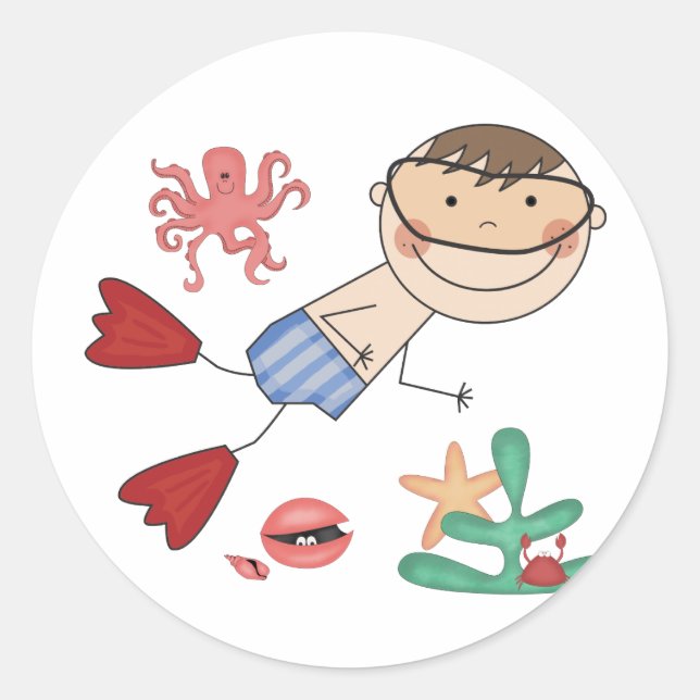 Boy Swimming T-shirts and Gifts Classic Round Sticker (Front)