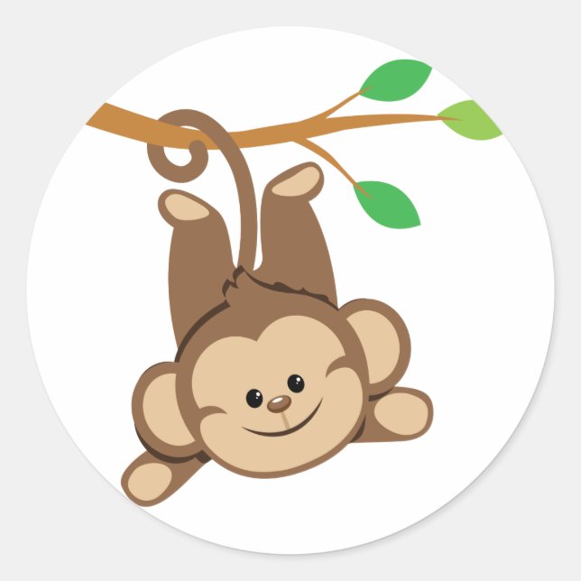Boy Swinging Monkey Classic Round Sticker (Front)