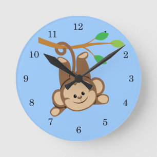 Boy Swinging Monkey Round Clock