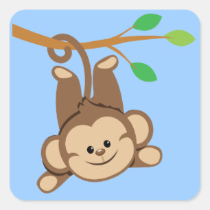 Boy Swinging Monkey Square Sticker