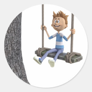 Boy Swinging on a Rope Swing Classic Round Sticker