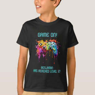 Boy Teal Level Up Video Game Party T-Shirt