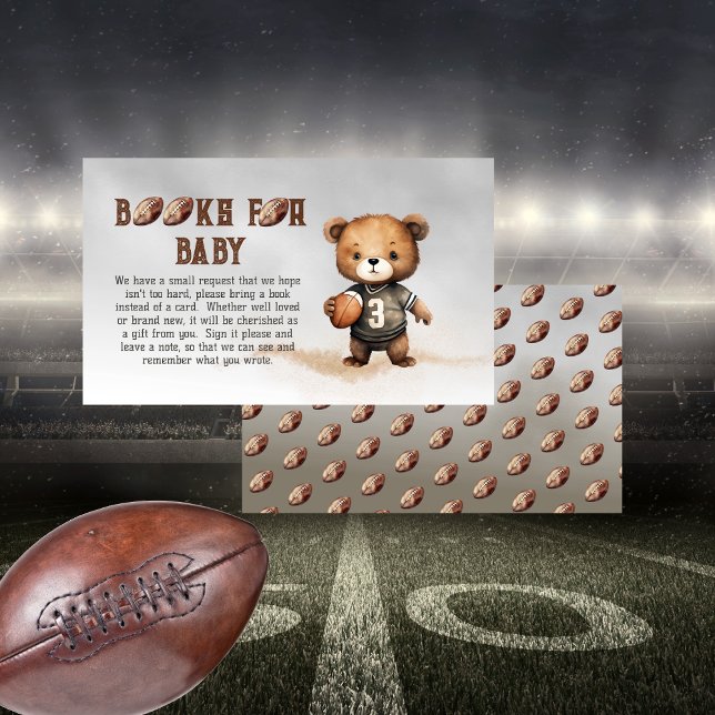 Boy Teddy Bear American Football Books for Baby Enclosure Card (Teddy Bear Boy American Football Baby Shower "Books for Baby" Insert Card - Bearly Wait Collection)