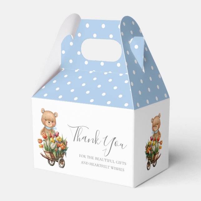 Boy Teddy Bear Baby Shower Floral Rustic Blue   Favour Box (Front Side)