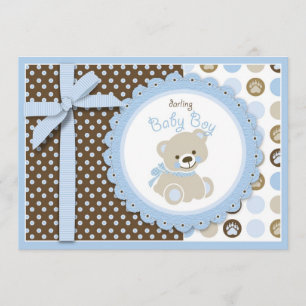 Boy Teddy Bear Baby Shower Invitation Card