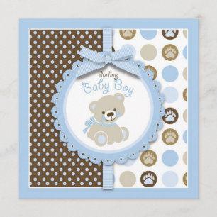 Boy Teddy Bear Baby Shower Invitation Square