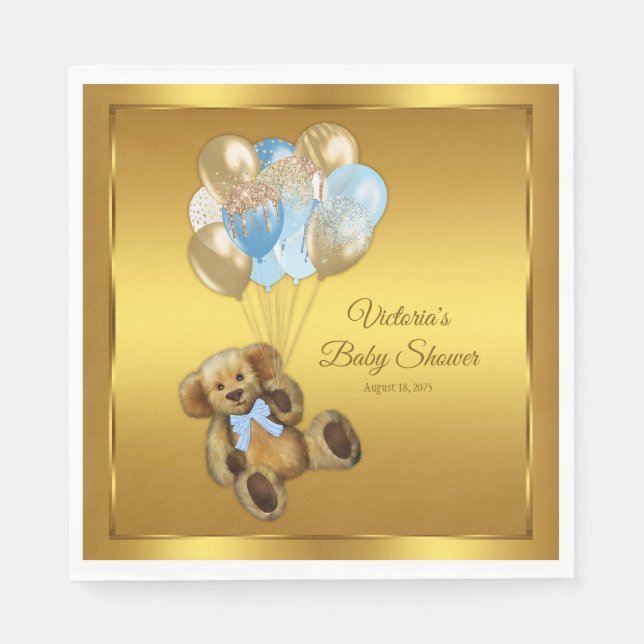 Boy Teddy Bear Baby Shower Napkins (Front)