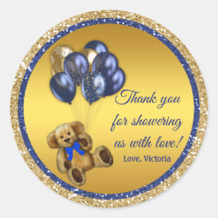 Boy Teddy Bear Balloon Baby Shower Favour Stickers