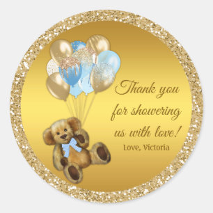 Boy Teddy Bear Balloon Baby Shower Stickers