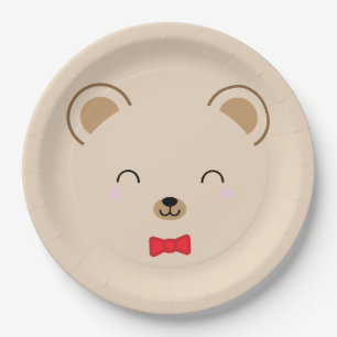 boy teddy bear BIRTHDAY PARTY red Paper Plate