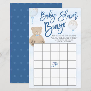 Boy Teddy Bear Blue Balloon Baby Shower Bingo