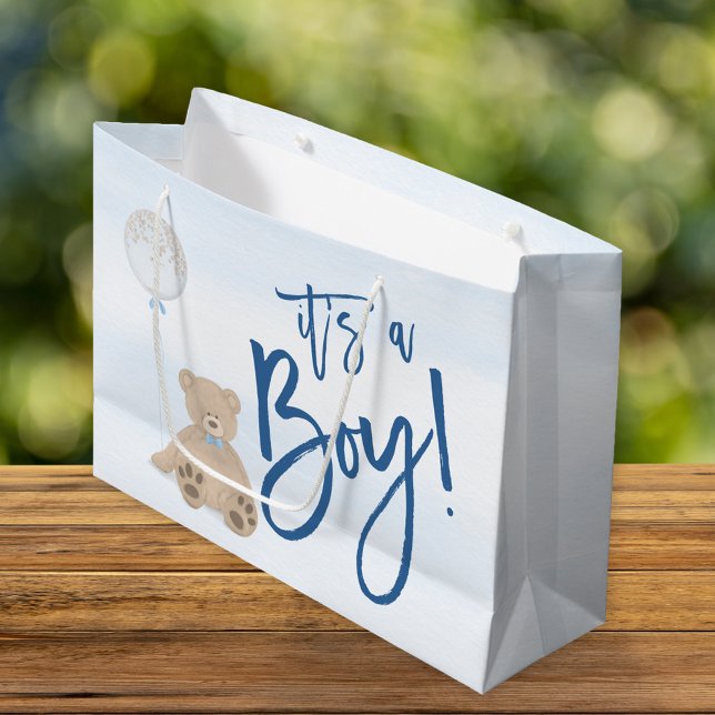 Boy Teddy Bear Blue Balloon Baby Shower Large Gift Bag (Creator Uploaded)