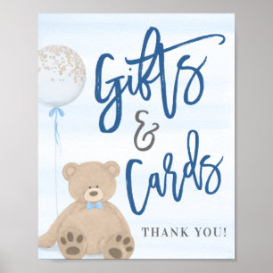 Boy Teddy Bear Blue Balloon Gifts & Cards Sign
