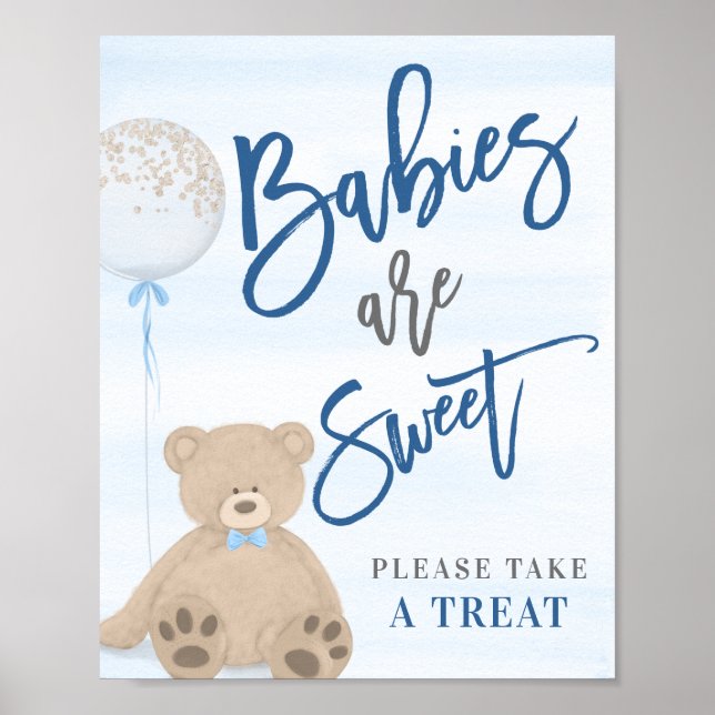 Boy Teddy Bear Blue Balloon Sweet Treat Sign (Front)