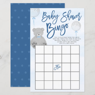 Boy Teddy Bear Blue Grey Balloon Baby Shower Bingo