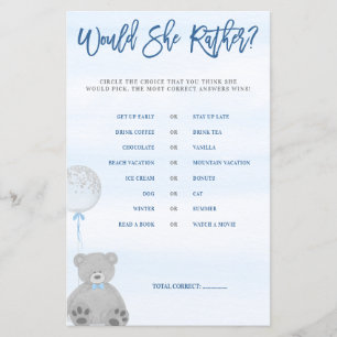 Boy Teddy Bear Blue Grey Balloon Would She Rather