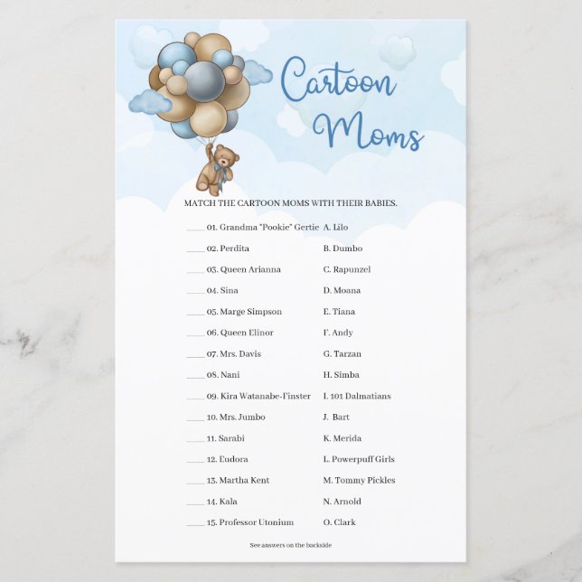 Boy teddy bear blue ivory balloons Cartoon Moms (Front)